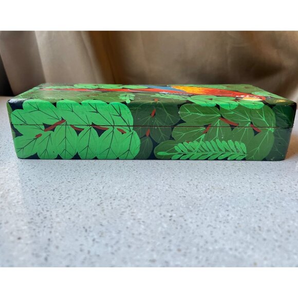 Signed St. Laurent Productions Handcrafted Wooden Parrot Design Rectangular Box - Picture 4 of 11
